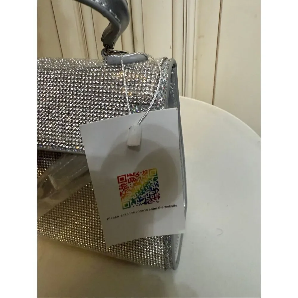Lola+The Boys Women's Rhinestone Crystal Dream Evening Purse Silver OS NWT